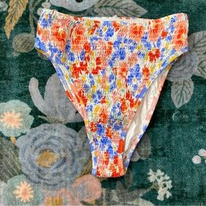 NWT L*Space Smocked Izzie Flowers Forever Floral High Waist Bikini Bottom Small